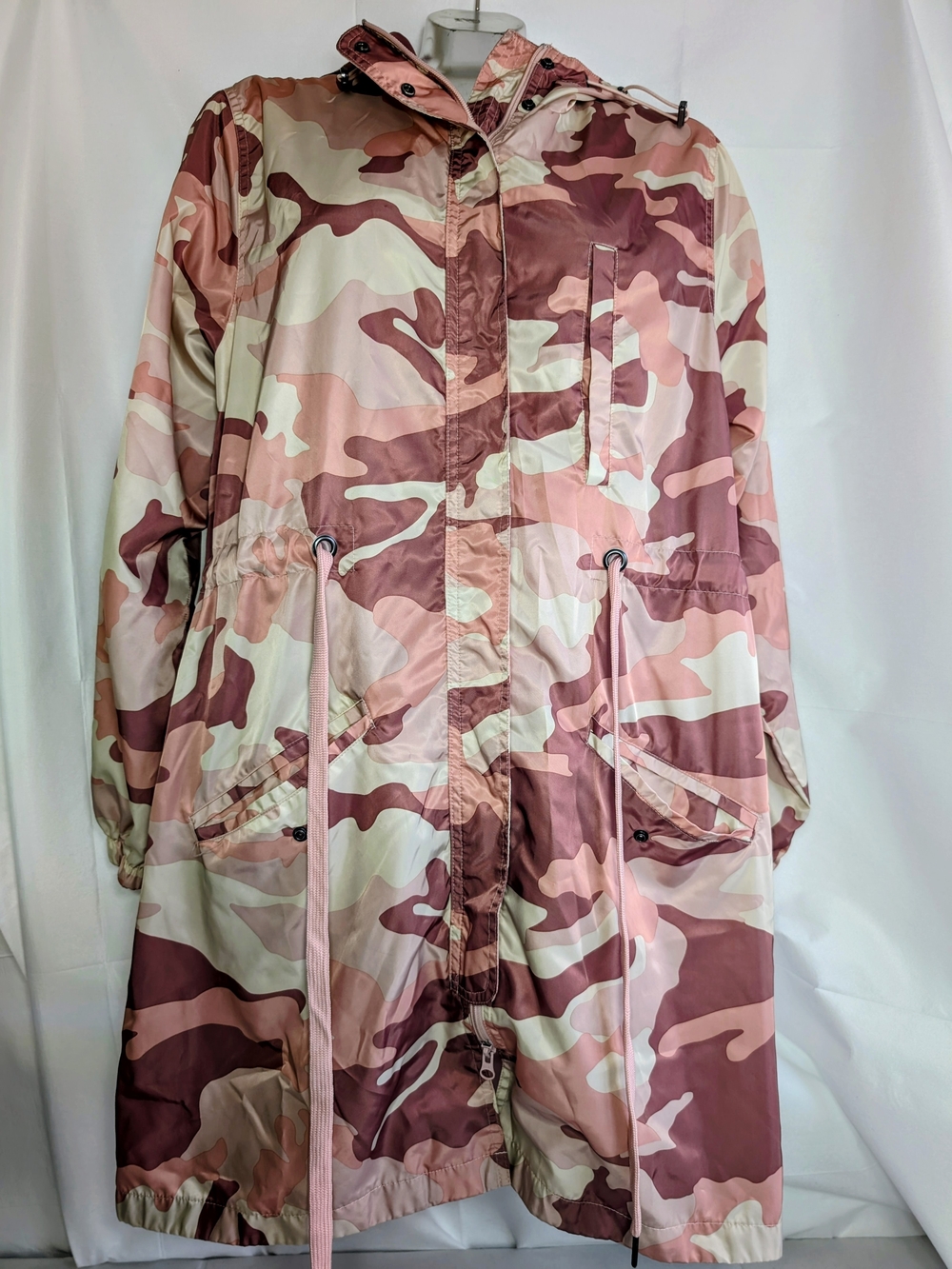 George Pink Camo Long Anorak Windbreaker Jacket Drawstring Waist - Picture 3 of 7